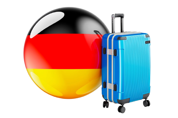 Blue suitcase next to a germany flag